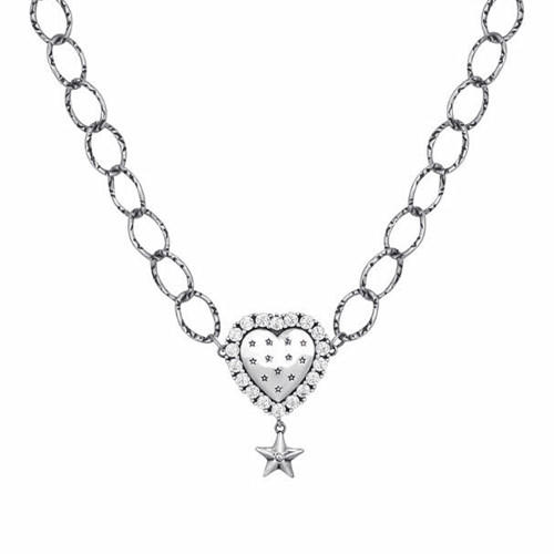 Antique chunk chain silver jewels heart pendant star choker necklace
